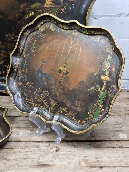 ANTIQUE PAPIER MACHE SET OF 3 TRAYS B WALTON CO EARLY 19TH CENTURY - ADDITIONAL PHOTO 1