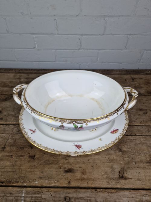 ANTIQUE PORCELAIN SOUP TUREEN BY COALPORT OR COALBROOKDALE ENGLISH CIRCA 1830 - ADDITIONAL PHOTO 2
