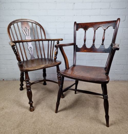 VICTORIAN ELM AND BEECH OXFORD BAR BACK WINDSOR CHAIR - ADDITIONAL PHOTO 8