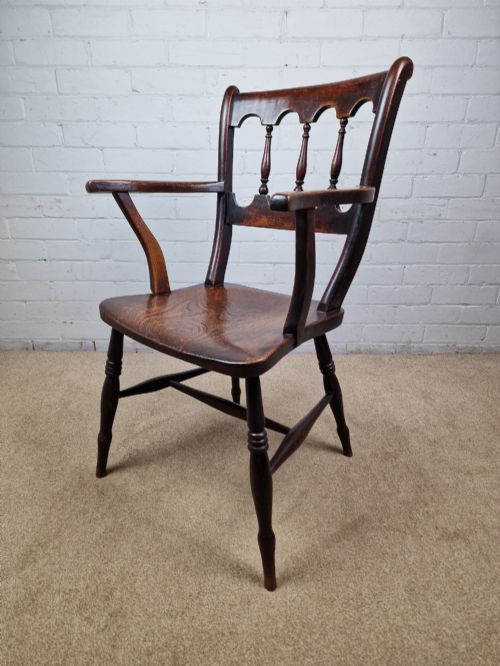 VICTORIAN ELM AND BEECH OXFORD BAR BACK WINDSOR CHAIR - ADDITIONAL PHOTO 9