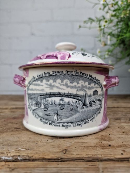 ANTIQUE VICTORIAN SUNDERLAND LUSTREWARE BUTTER DISH CIRCA 1850
