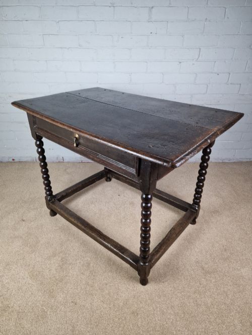 CHARLES II OAK SIDE TABLE WITH BOBBIN TURNED LEGS MID 17TH CENTURY - ADDITIONAL PHOTO 3
