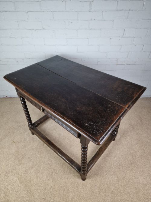 CHARLES II OAK SIDE TABLE WITH BOBBIN TURNED LEGS MID 17TH CENTURY - ADDITIONAL PHOTO 9