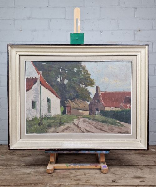 Charles Houben (Belgian Post-Impressionist; 1871-1931) - A Quiet Farmyard Scene. Oil on Board.