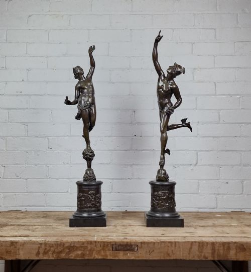 Pair of Classical Bronze Figures, Mercury & Fortuna (After Giambologna).  Late 19th Century.