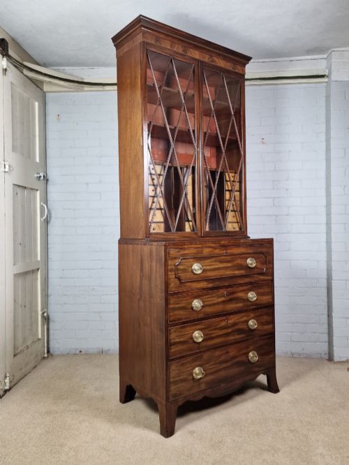 George III Secretaire Bookcase with Astrgal Glazing and Brass Handles