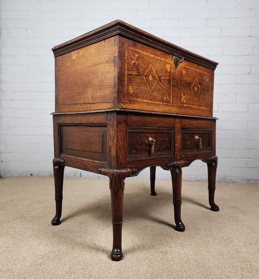 Antique Oak Chest on Stand - 18th Century View II