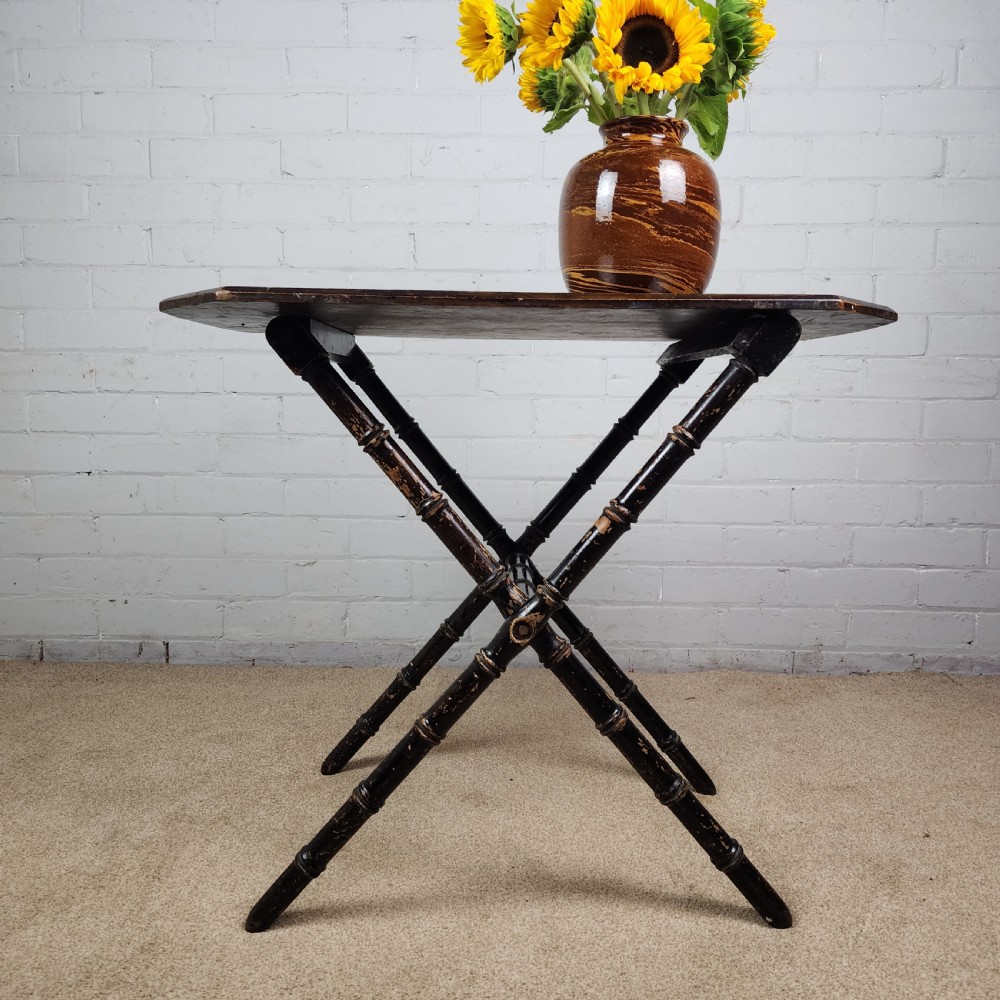 Ebonised Folding Table with Faux Bamboo Legs – 19th Century