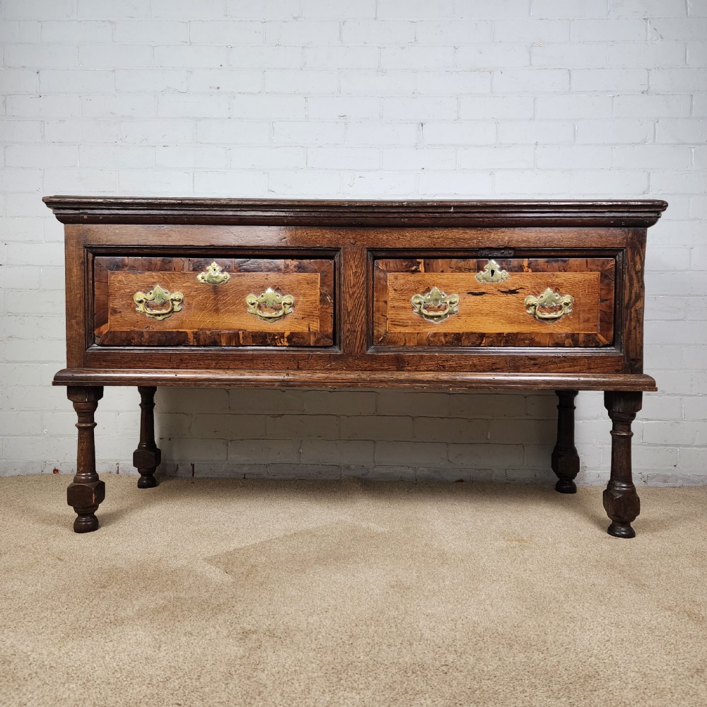 Oak and Walnut Dresser Base with Deep Drawers & Brass Fittings. 18th Century. View XIV