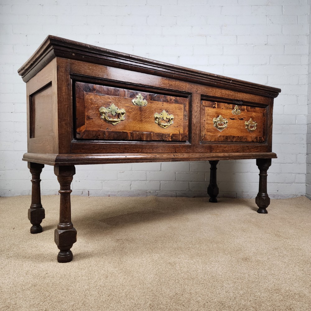 Oak and Walnut Dresser Base with Deep Drawers & Brass Fittings. 18th Century. View II