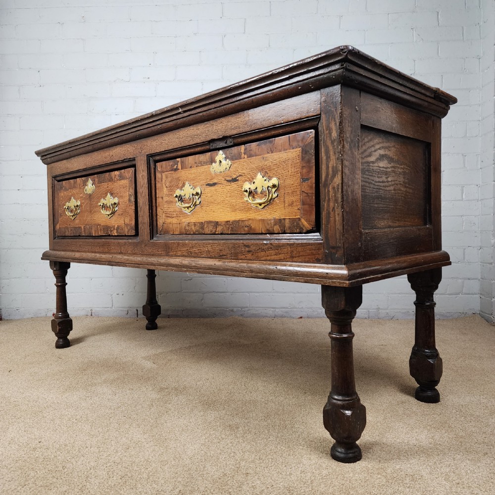 Oak and Walnut Dresser Base with Deep Drawers & Brass Fittings. 18th Century. View V