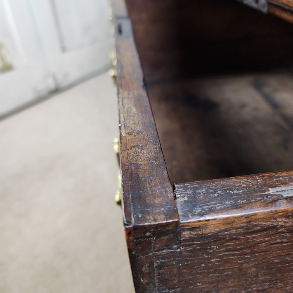 Oak and Walnut Dresser Base with Deep Drawers & Brass Fittings. 18th Century. View VII