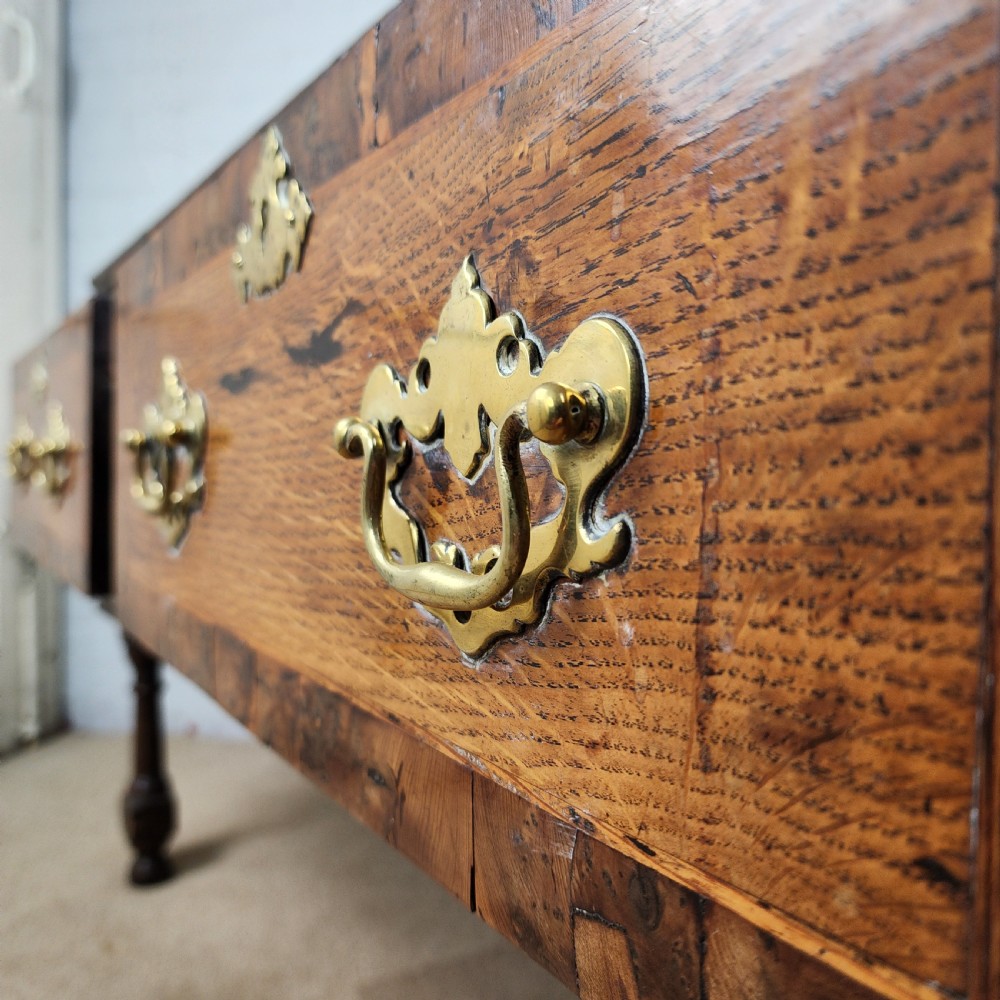 Oak and Walnut Dresser Base with Deep Drawers & Brass Fittings. 18th Century. View VIII