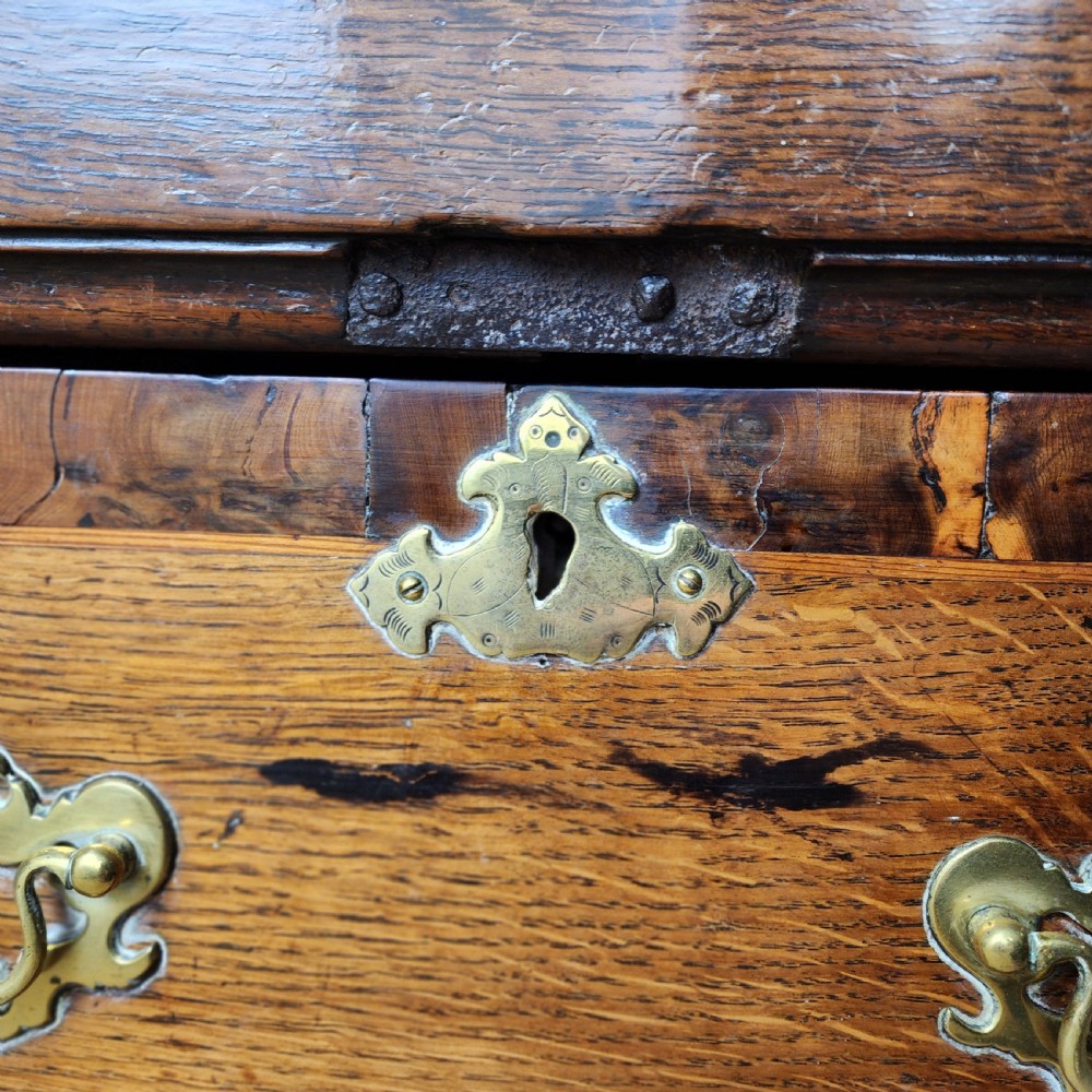 Oak and Walnut Dresser Base with Deep Drawers & Brass Fittings. 18th Century. View IX