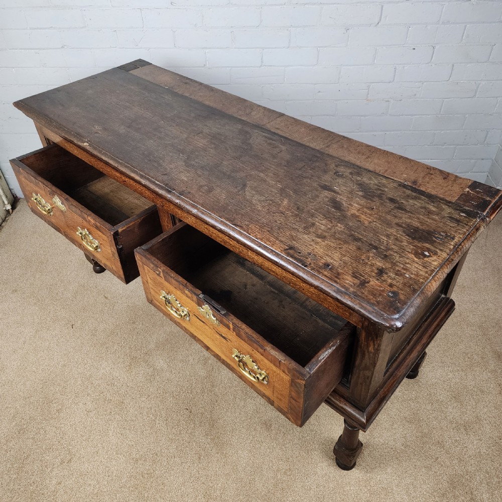 Oak and Walnut Dresser Base with Deep Drawers & Brass Fittings. 18th Century. View X