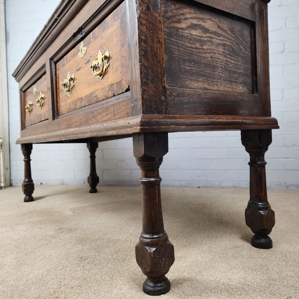 Oak and Walnut Dresser Base with Deep Drawers & Brass Fittings. 18th Century. View XI