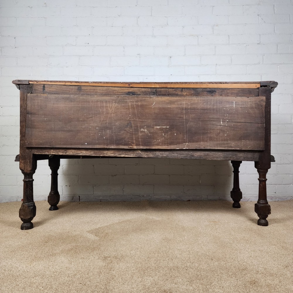 Oak and Walnut Dresser Base with Deep Drawers & Brass Fittings. 18th Century. View XII