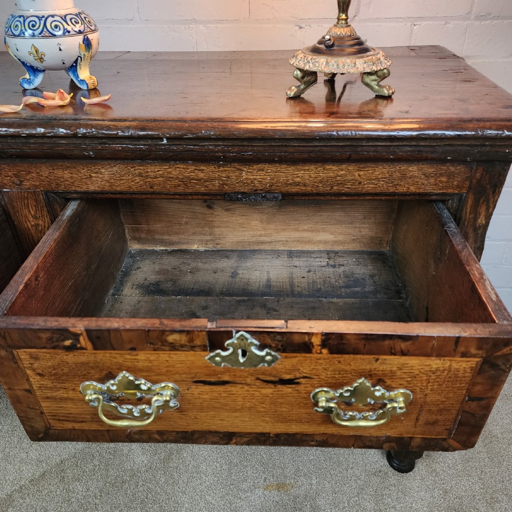 Oak and Walnut Dresser Base with Deep Drawers & Brass Fittings. 18th Century. View XV