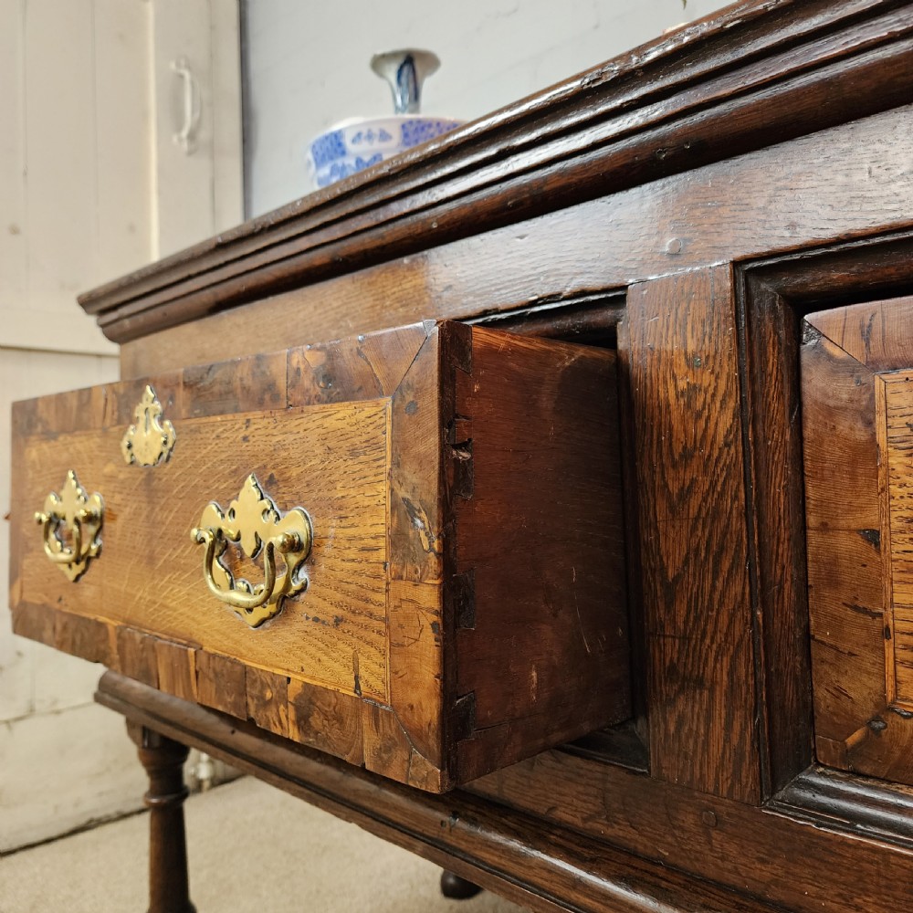 Oak and Walnut Dresser Base with Deep Drawers & Brass Fittings. 18th Century. View XVI