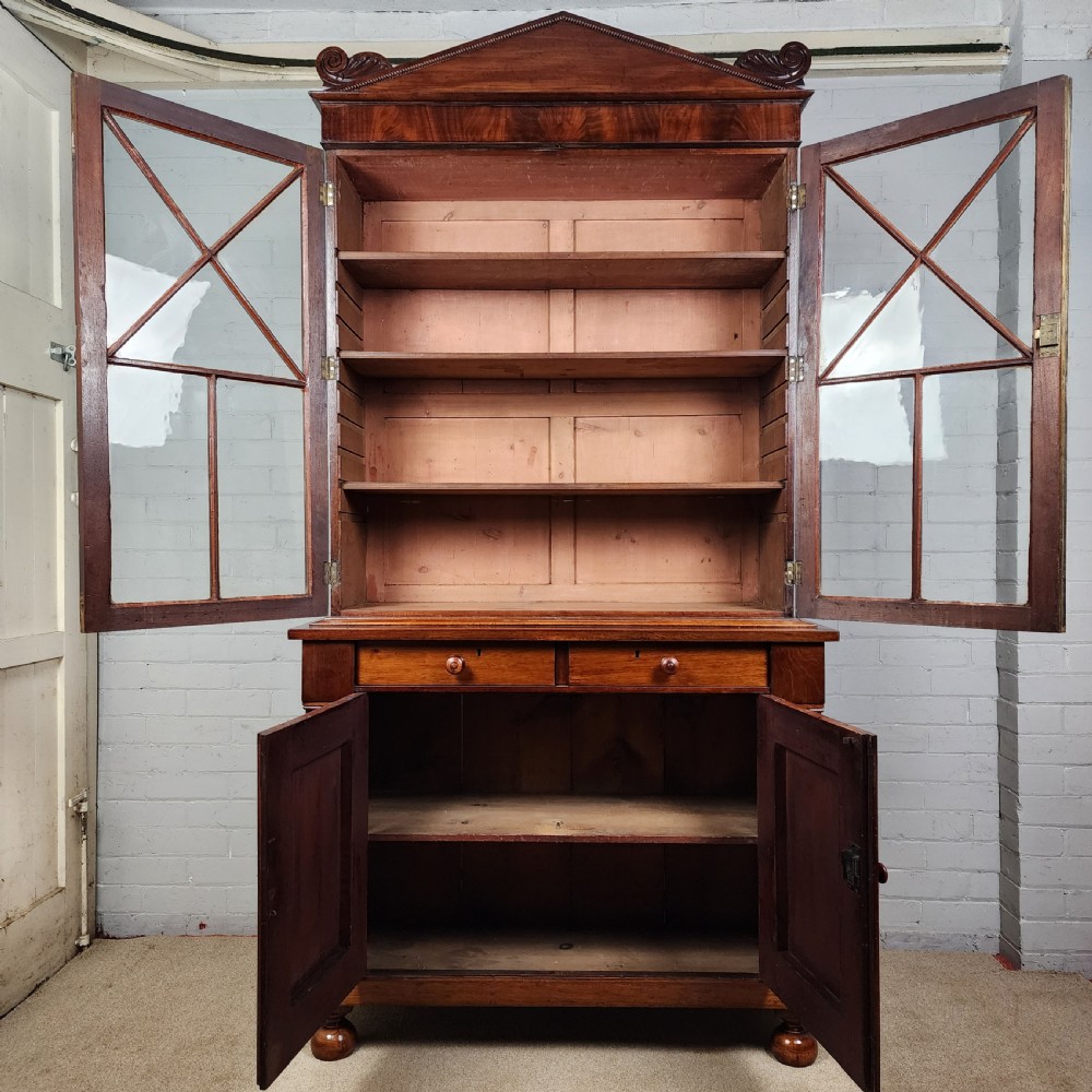Antique Mahogany Bookcase Cupboard - Continental 19th Century View II