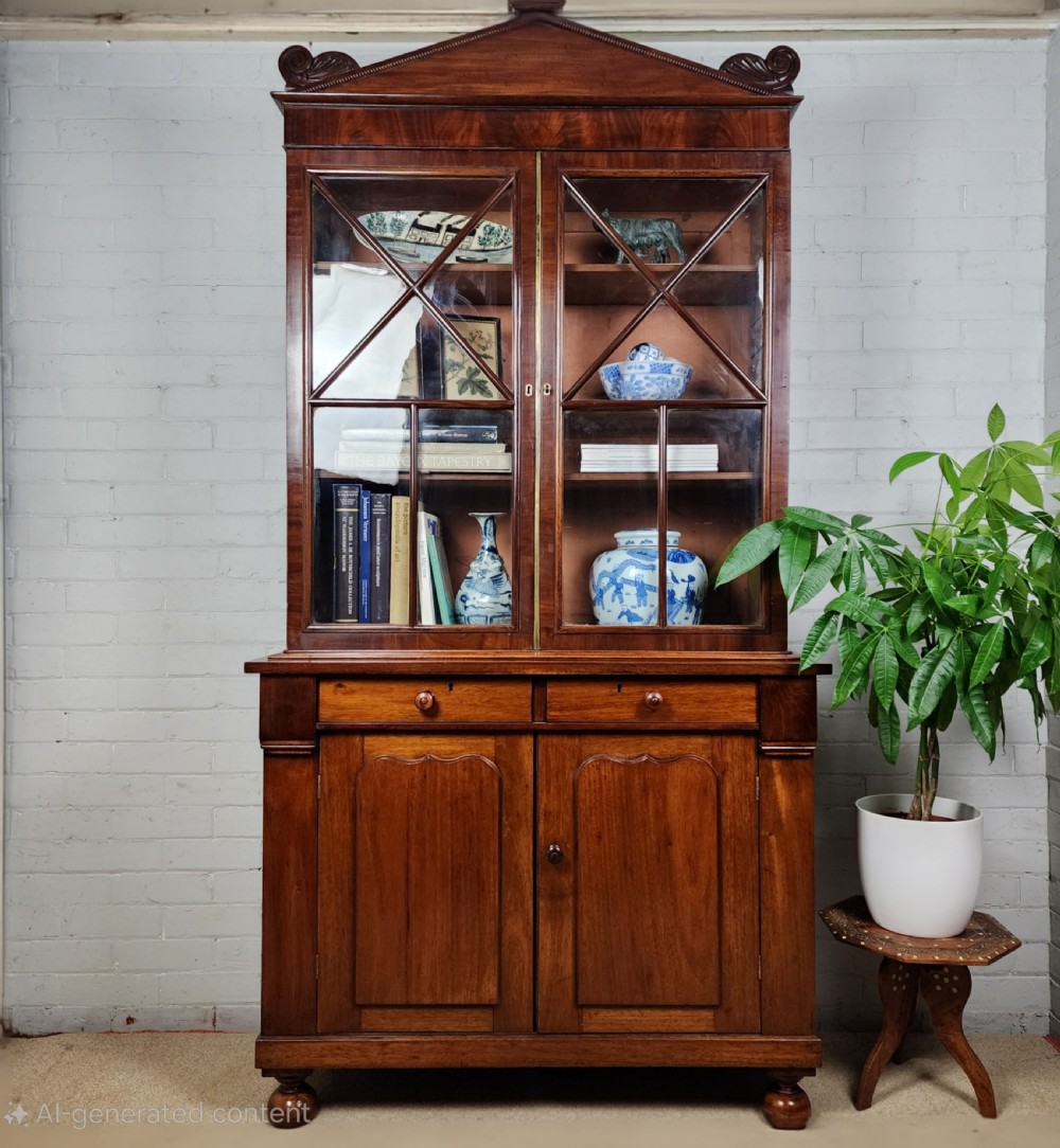 Antique Mahogany Bookcase Cupboard - Continental 19th Century View XIV