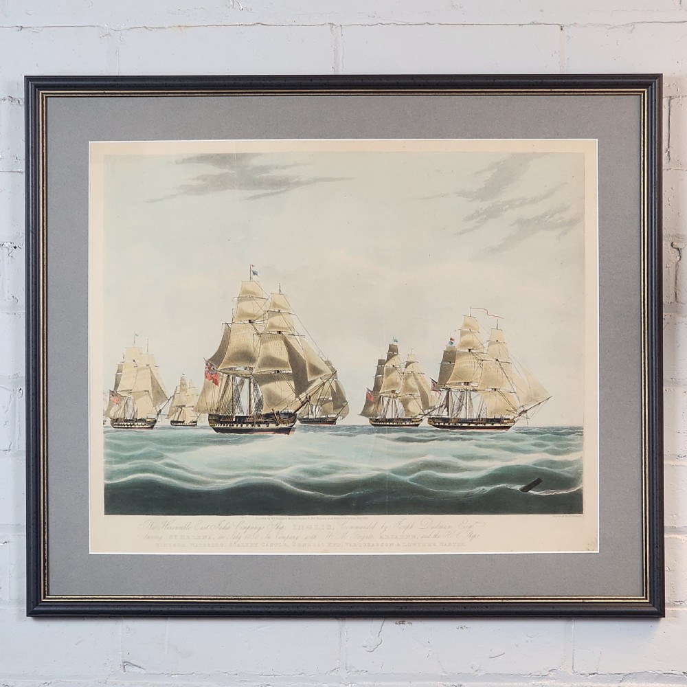 Framed Antique Aquatint East India Company Ship Inglis 19th C After W J Huggins