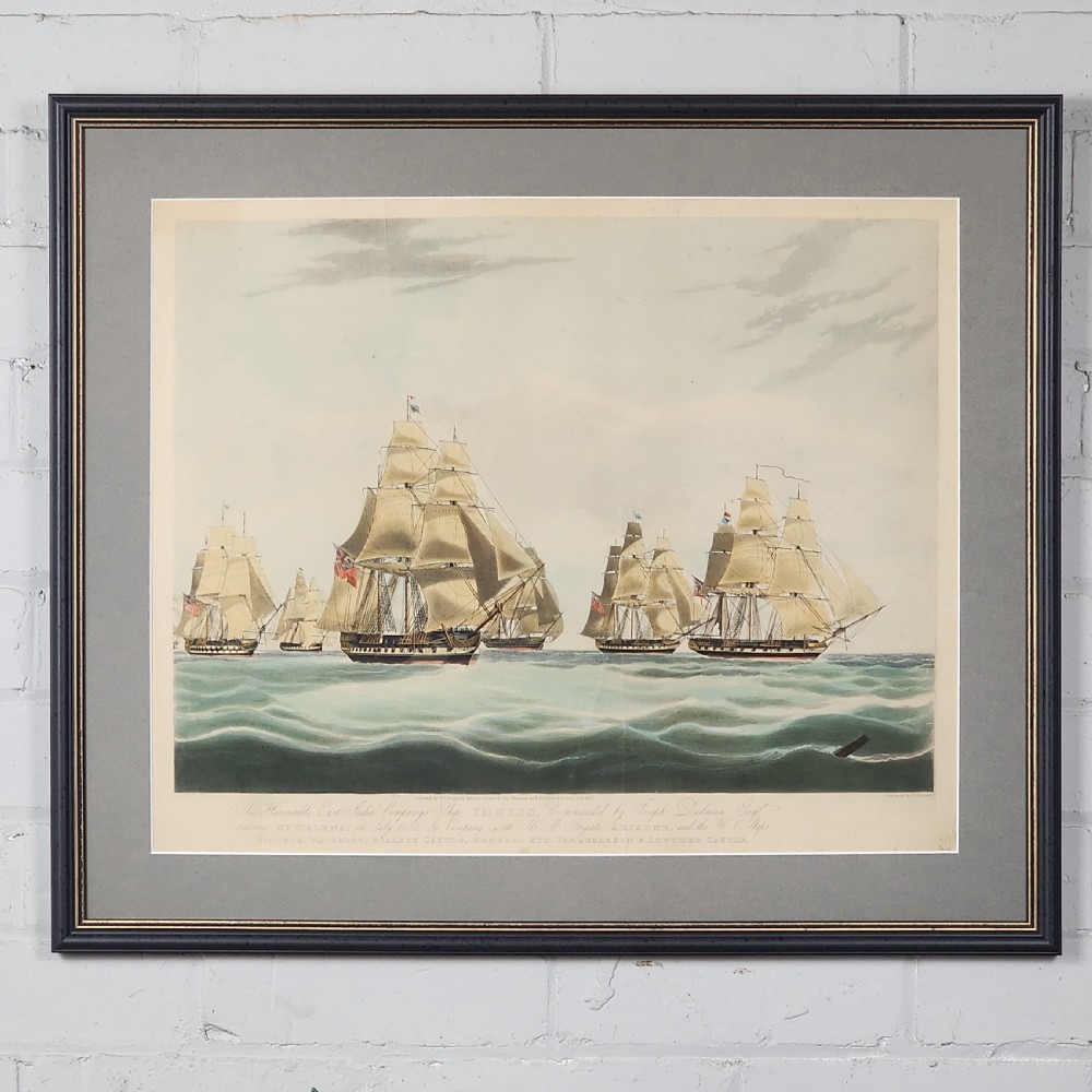 Framed Antique Aquatint East India Company Ship Inglis 19th C After W J Huggins View II
