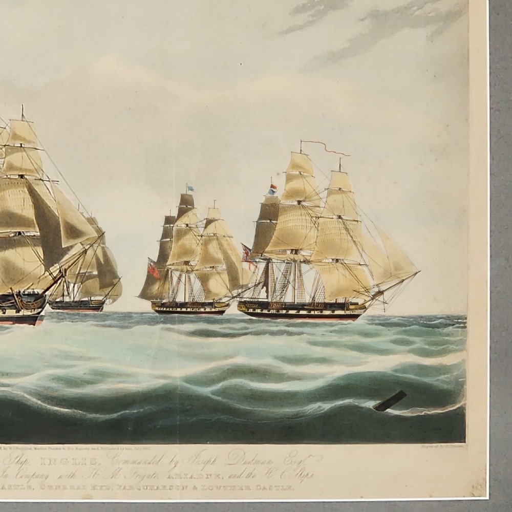 Framed Antique Aquatint East India Company Ship Inglis 19th C After W J Huggins View IV