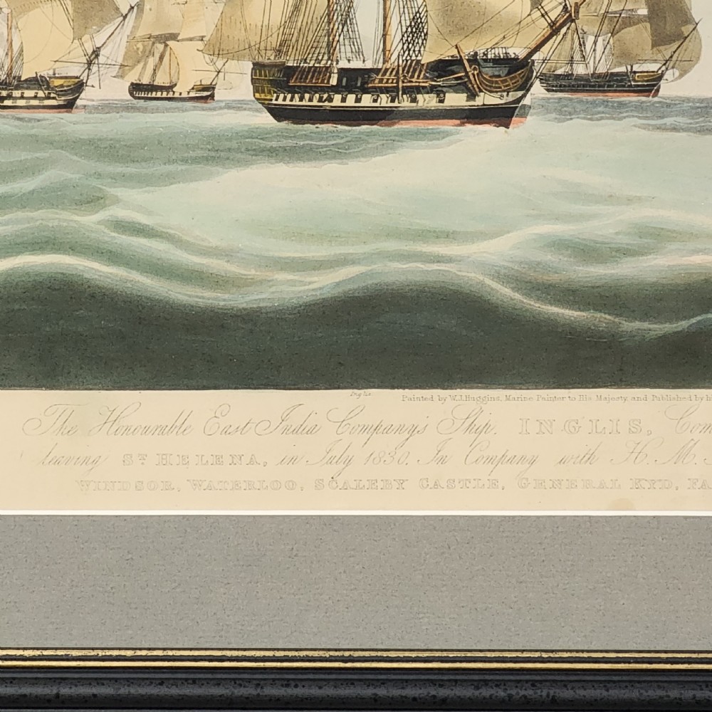 Framed Antique Aquatint East India Company Ship Inglis 19th C After W J Huggins View V