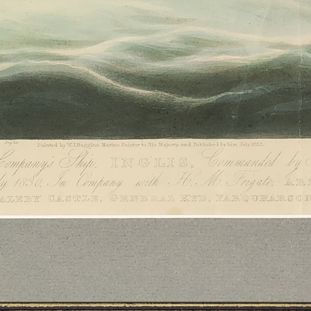 Framed Antique Aquatint East India Company Ship Inglis 19th C After W J Huggins View VI
