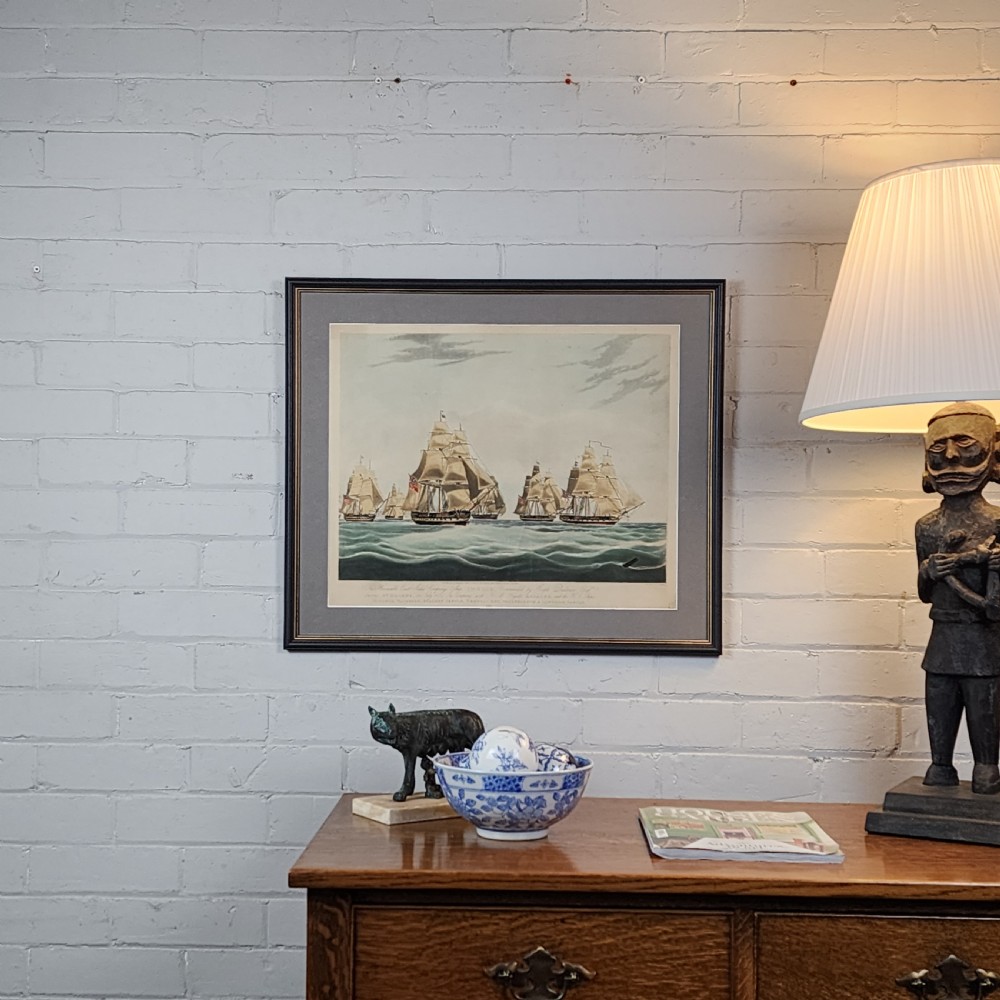 Framed Antique Aquatint East India Company Ship Inglis 19th C After W J Huggins View VII