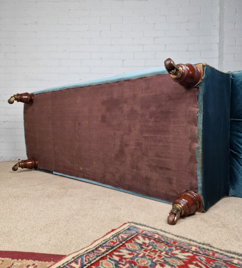 A Victorian Mahogany Gillows Chaise Longue in Turquoise Button Back Fabric View XVIII