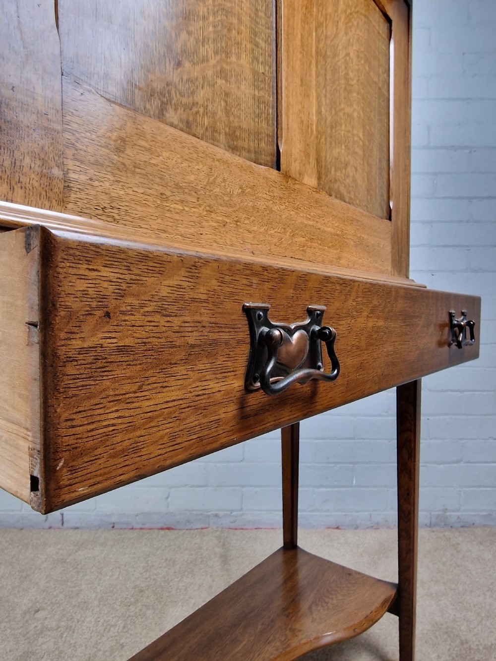 Arts and Crafts Oak Secretaire, with fall front. Early 20th C. View III