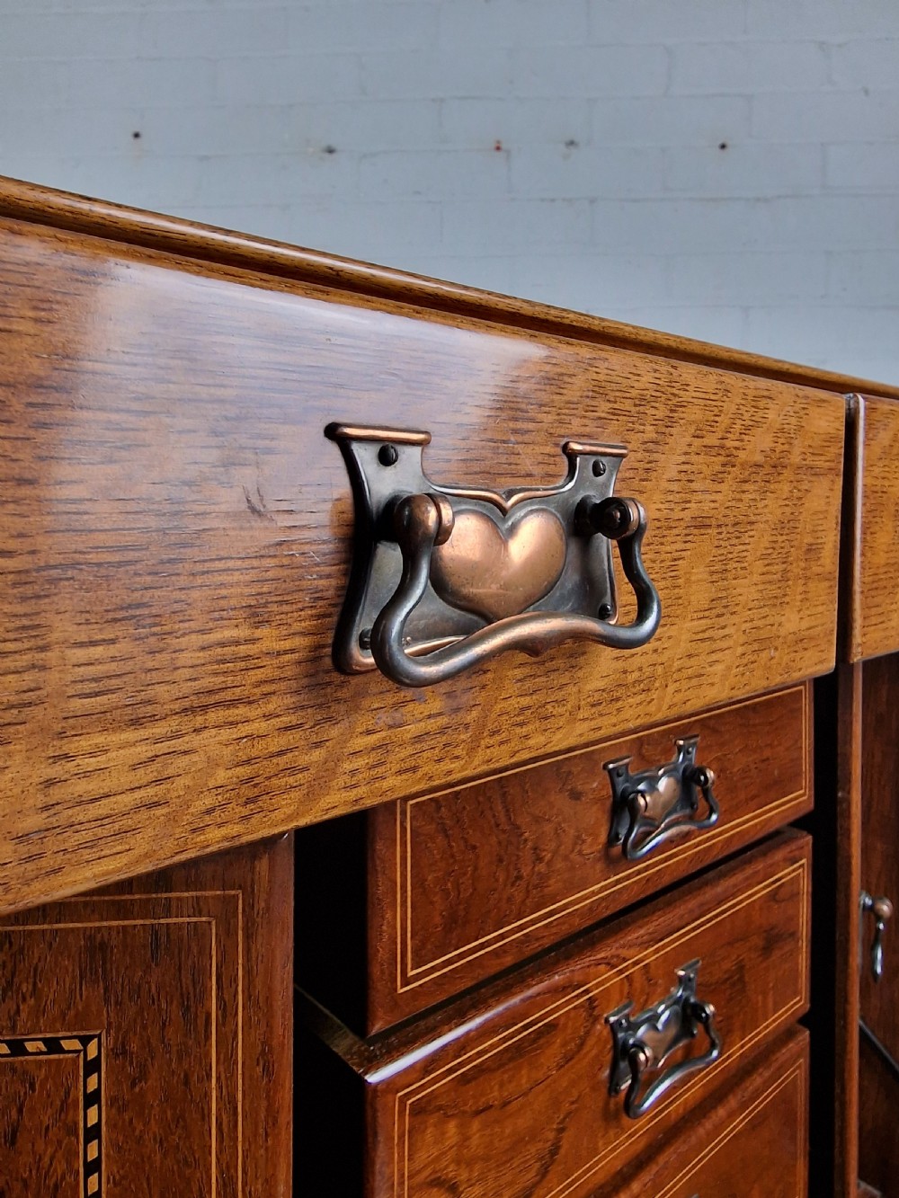 Arts and Crafts Oak Secretaire, with fall front. Early 20th C. View IV