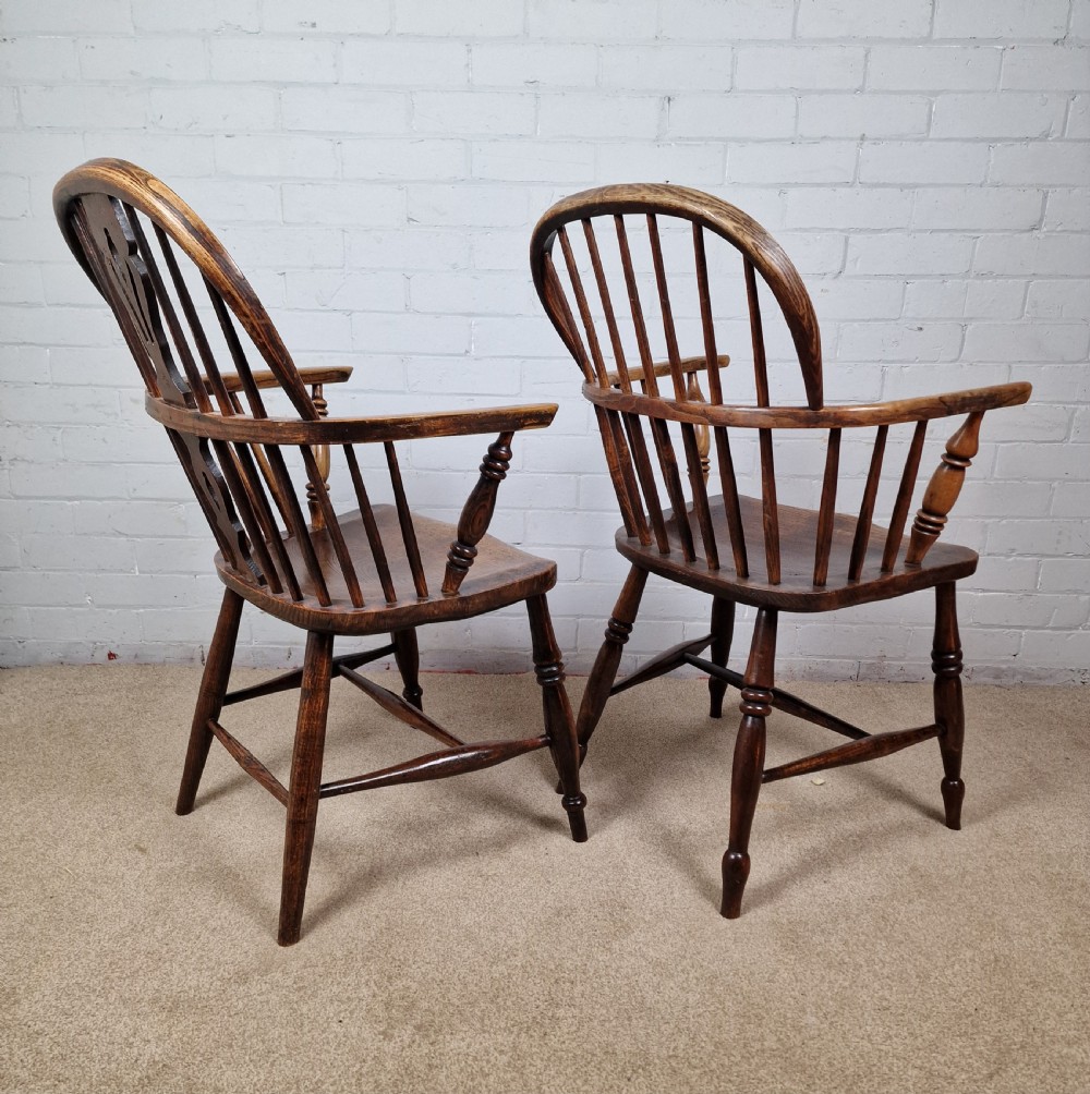 A Harlequin Pair of Low-Back 19th-century Oak and Elm Windsor Chairs View IX