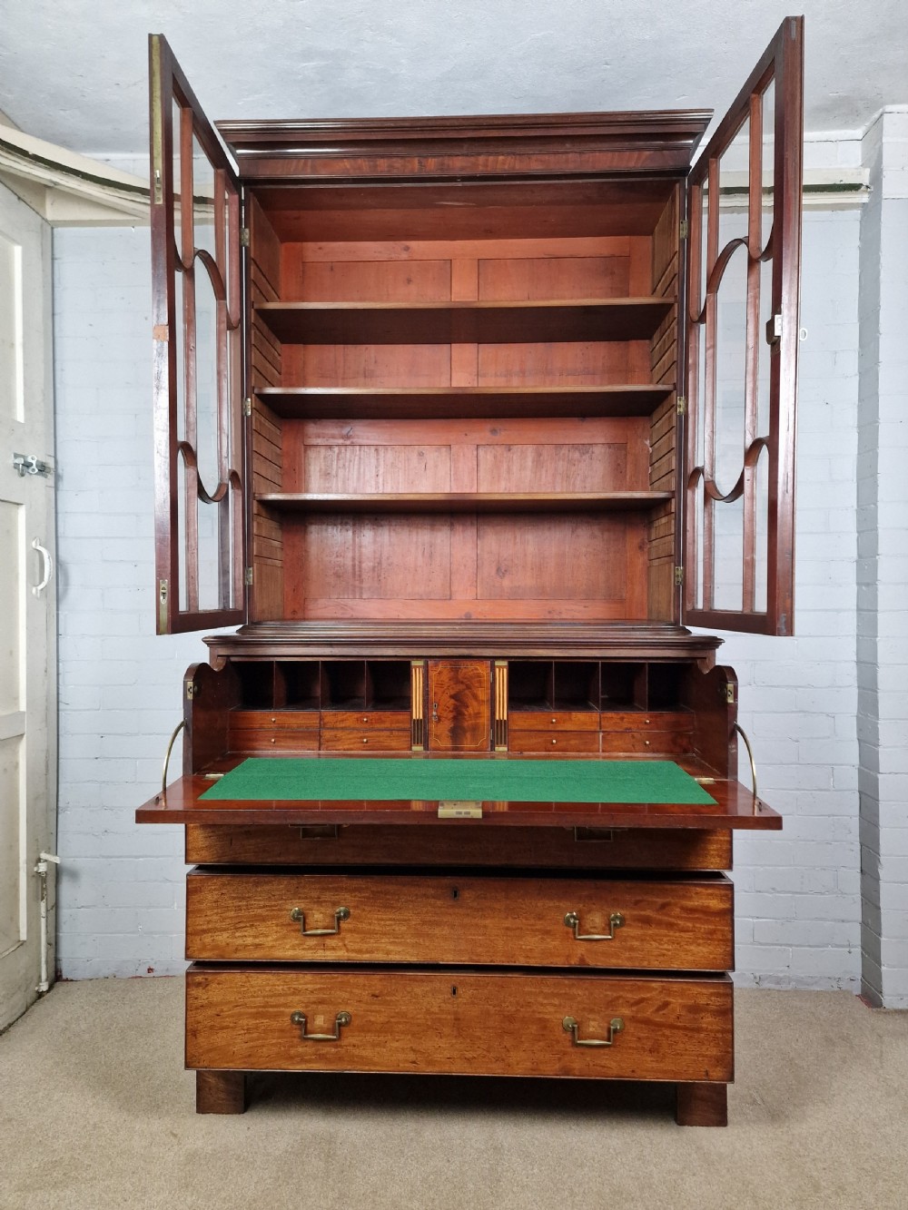 A Late George III Mahogany, Purple Heart and Boxwood-Strung Secretaire Bookcase View IV