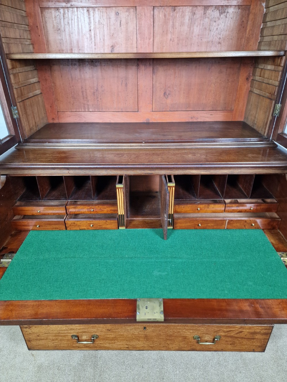A Late George III Mahogany, Purple Heart and Boxwood-Strung Secretaire Bookcase View V