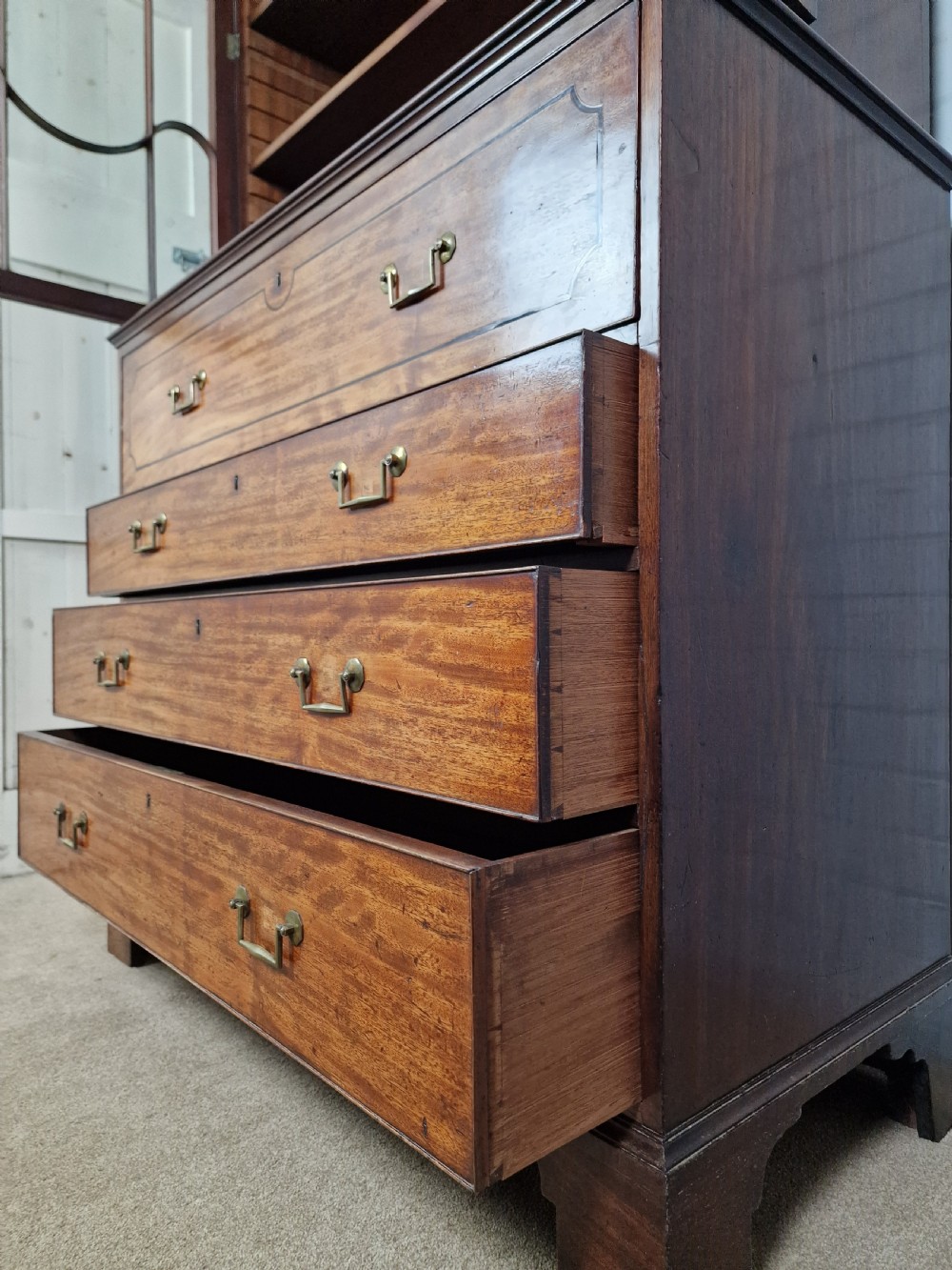 A Late George III Mahogany, Purple Heart and Boxwood-Strung Secretaire Bookcase View VI