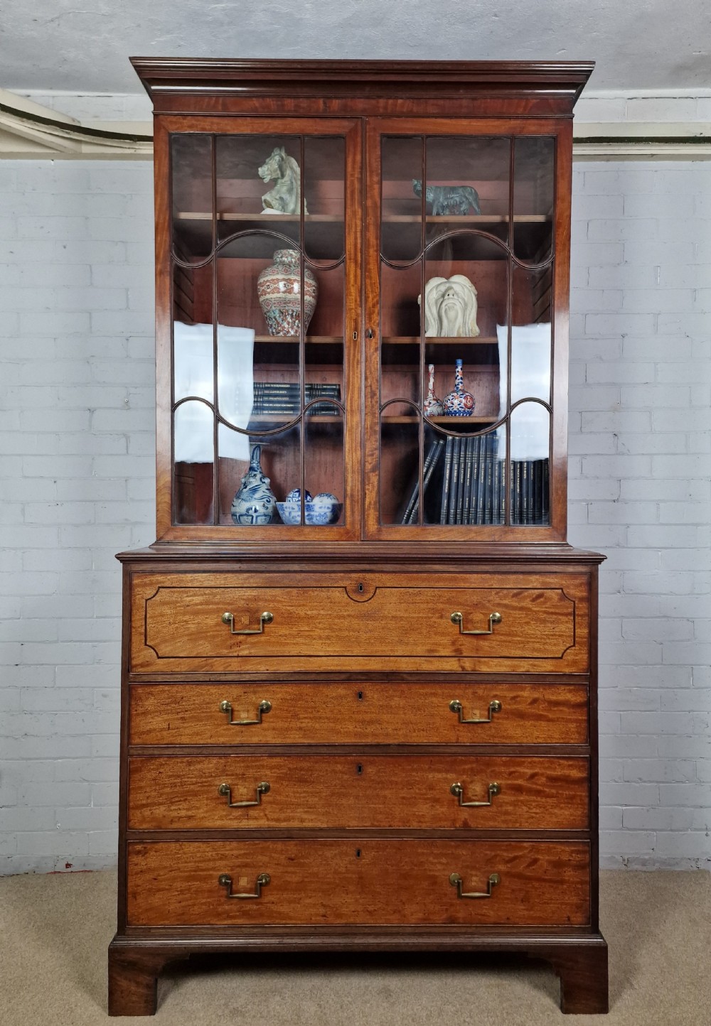 A Late George III Mahogany, Purple Heart and Boxwood-Strung Secretaire Bookcase View VIII