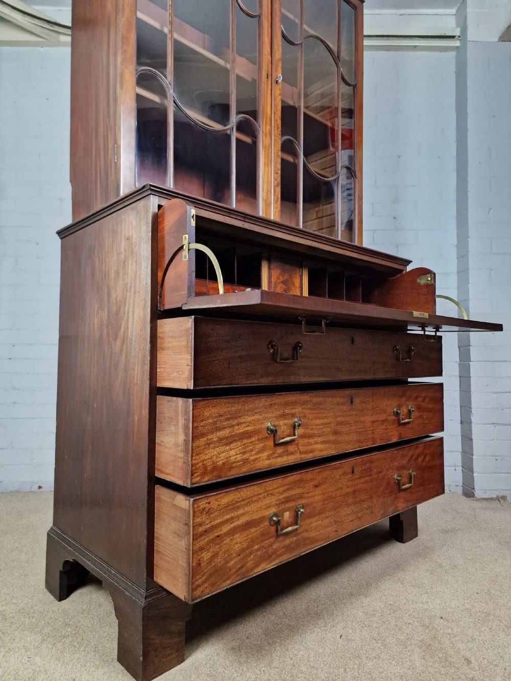 A Late George III Mahogany, Purple Heart and Boxwood-Strung Secretaire Bookcase View XI
