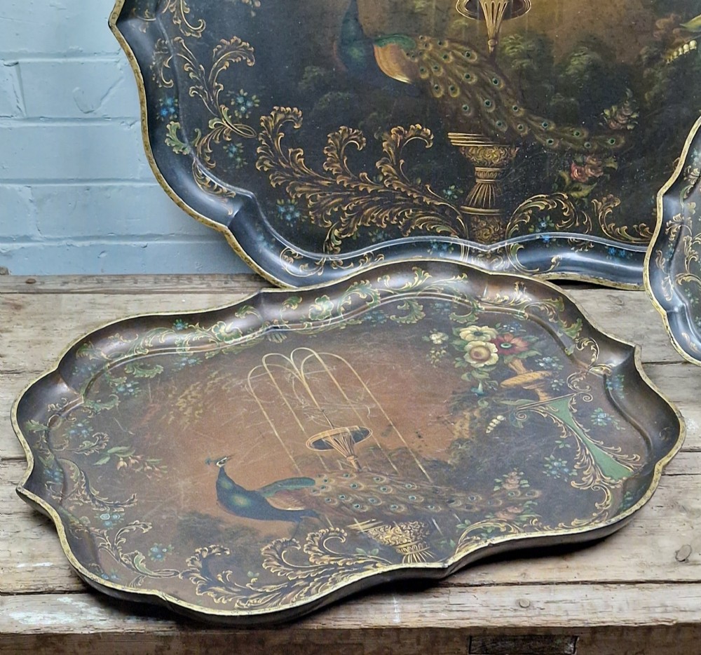 Antique Papier Mache Set of 3 Trays - B Walton & Co. Early 19th Century View VIII