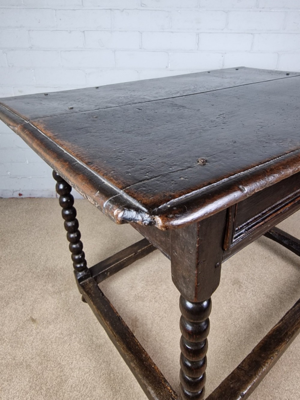 Charles II Oak Side Table with Bobbin Turned Legs - Mid 17th Century View II