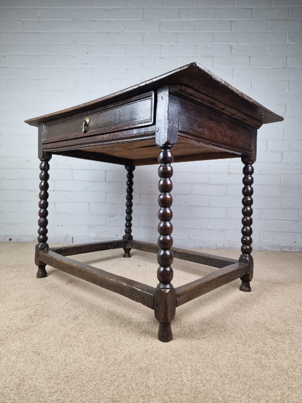 Charles II Oak Side Table with Bobbin Turned Legs - Mid 17th Century View V