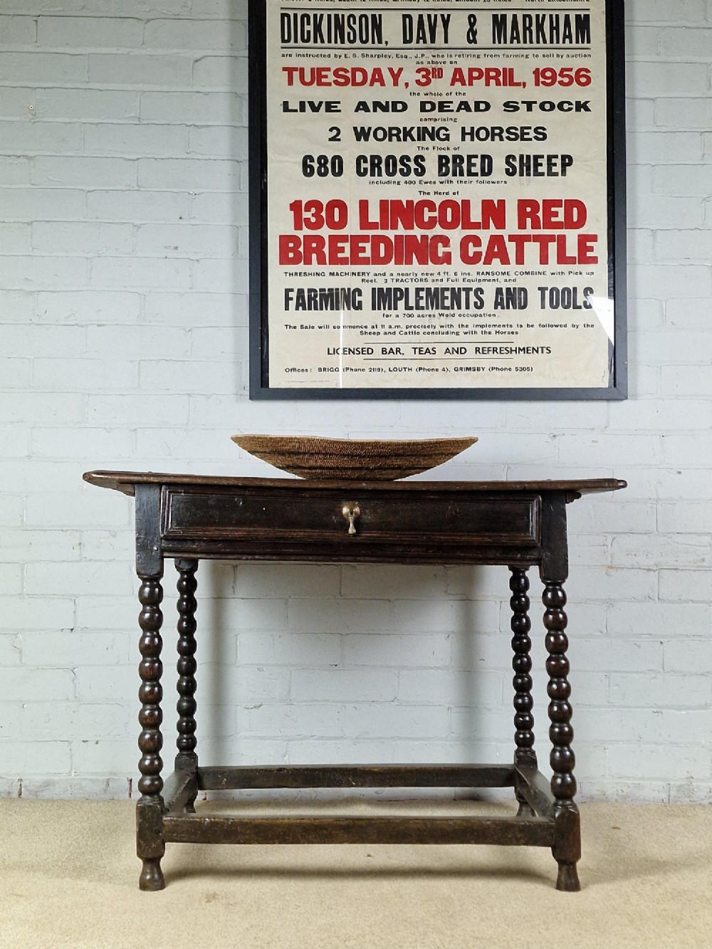 Charles II Oak Side Table with Bobbin Turned Legs - Mid 17th Century View XI