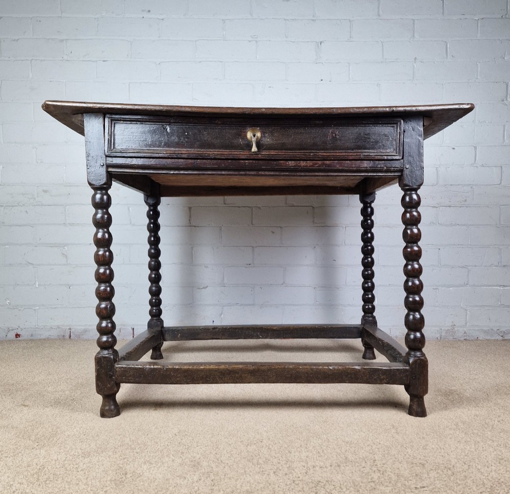 Charles II Oak Side Table with Bobbin Turned Legs - Mid 17th Century