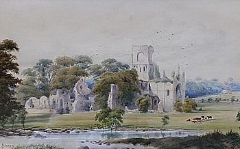 John Sowden "Kirkstall Abbey Yorkshire" Watercolour