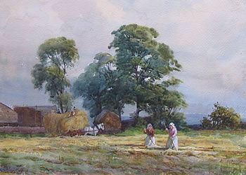 George Hamilton Constantine "Haytime Near Sheffield" Watercolour