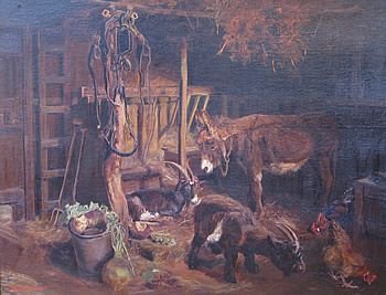 Donald Wood "Stable Scene" Oil on Canvas