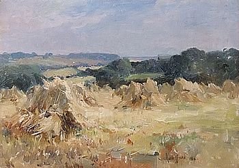 Owen Bowen "Corn Stooks" Oil Painting