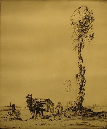 E.herbert Whydale "Loading the Cart" Etching